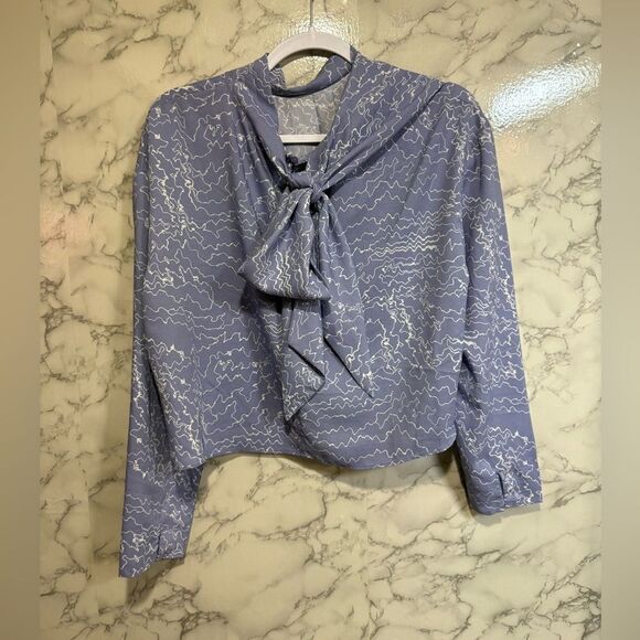 NEW ASTR the Label Purple White Abstract Draped Front Back Tie Cropped Top L - Picture 13 of 15